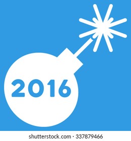2016 Petard vector icon. Style is flat symbol, white color, rounded angles, blue background.