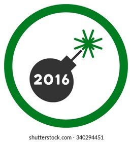 2016 Petard vector icon. Style is bicolor flat circled symbol, green and gray colors, rounded angles, white background.