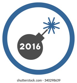 2016 Petard vector icon. Style is bicolor flat circled symbol, cobalt and gray colors, rounded angles, white background.