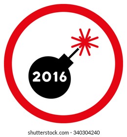 2016 Petard vector icon. Style is bicolor flat circled symbol, intensive red and black colors, rounded angles, white background.