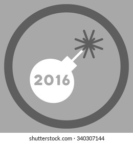 2016 Petard vector icon. Style is bicolor flat circled symbol, dark gray and white colors, rounded angles, silver background.