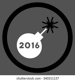 2016 Petard vector icon. Style is bicolor flat circled symbol, black and white colors, rounded angles, gray background.