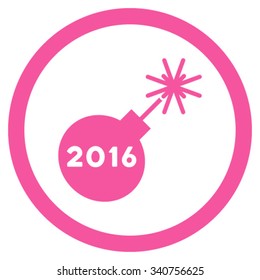 2016 Petard vector icon. Style is flat circled symbol, pink color, rounded angles, white background.
