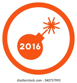 2016 Petard vector icon. Style is flat circled symbol, orange color, rounded angles, white background.