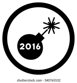 2016 Petard vector icon. Style is flat circled symbol, black color, rounded angles, white background.