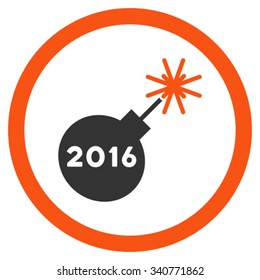 2016 Petard vector icon. Style is bicolor flat circled symbol, orange and gray colors, rounded angles, white background.