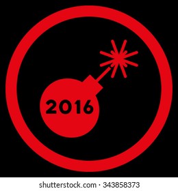 2016 Petard vector icon. Style is flat circled symbol, red color, rounded angles, black background.