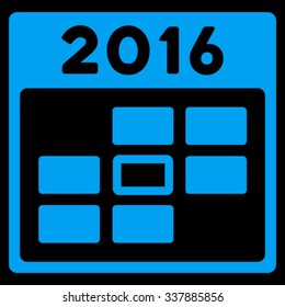 2016 Plan Day vector icon. Style is flat symbol, blue color, rounded angles, black background.