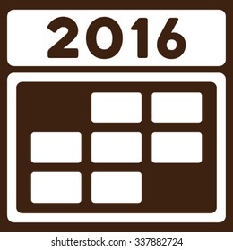 2016 Plan Grid vector icon. Style is flat symbol, white color, rounded angles, brown background.