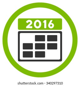 2016 Plan Grid vector icon. Style is bicolor flat circled symbol, eco green and gray colors, rounded angles, white background.