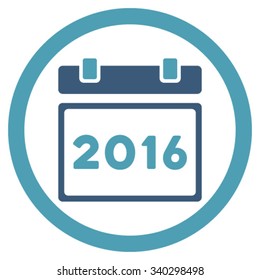 2016 Plan vector icon. Style is bicolor flat circled symbol, cyan and blue colors, rounded angles, white background.