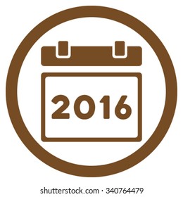 2016 Plan vector icon. Style is flat circled symbol, brown color, rounded angles, white background.