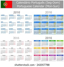 2016 Portuguese Mix Calendar Mon-Sun on white background 