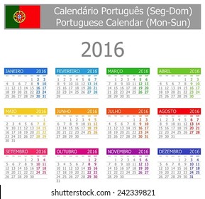 2016 Portuguese Type-1 Calendar Mon-Sun on white background 