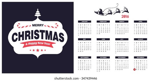 2016 Printable Christmas calendar with Christmas background images card on right side