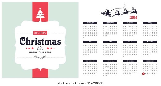 2016 Printable Christmas calendar with Christmas background images card on right side