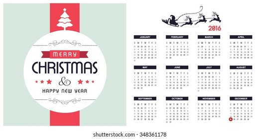 2016 Printable Christmas calendar with Christmas background images card. vintage label card with calendar