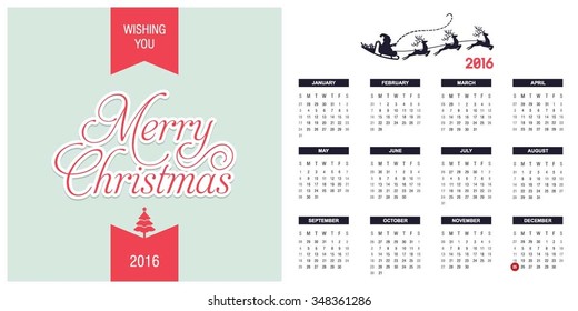 2016 Printable Christmas calendar with Christmas background images card. retro label background