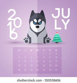 2016 Puppy Calendar : Flat Design : Vector Illustration