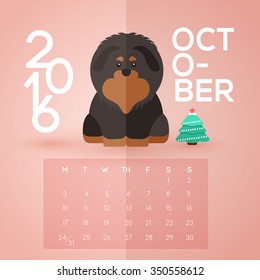 2016 Puppy Calendar : Flat Design : Vector Illustration