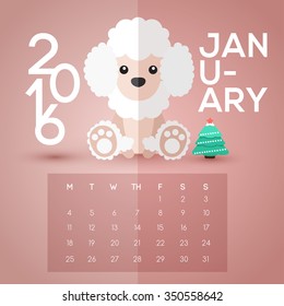 2016 Puppy Calendar : Flat Design : Vector Illustration