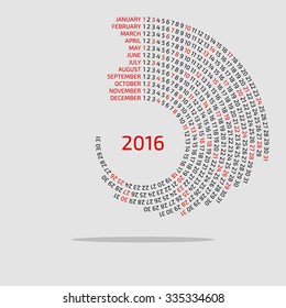 2016 round calendar - vector template