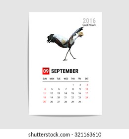 2016 September calendar, flamingo polygon vector