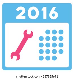 2016 Service Appointment vector icon. Style is bicolor flat symbol, pink and blue colors, rounded angles, white background.