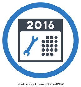 2016 Service Appointment vector icon. Style is bicolor flat circled symbol, smooth blue colors, rounded angles, white background.