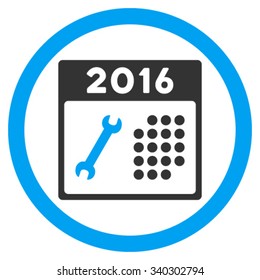2016 Service Binder vector icon. Style is bicolor flat circled symbol, blue and gray colors, rounded angles, white background.