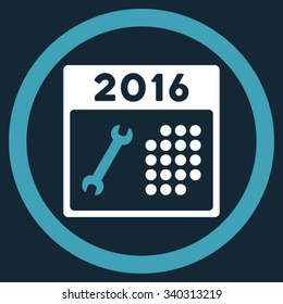 2016 Service Binder vector icon. Style is bicolor flat circled symbol, blue and white colors, rounded angles, dark blue background.