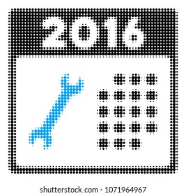 2016 Service Calendar halftone vector icon. Illustration style is dotted iconic 2016 Service Calendar icon symbol on a white background. Halftone matrix is circle pixel.