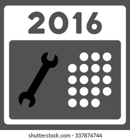 2016 Service Calendar vector icon. Style is bicolor flat symbol, black and white colors, rounded angles, gray background.