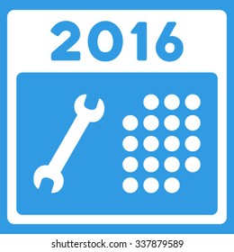 2016 Service Organizer vector icon. Style is flat symbol, white color, rounded angles, blue background.