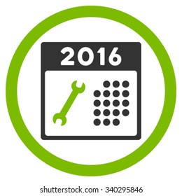 2016 Service Organizer vector icon. Style is bicolor flat circled symbol, eco green and gray colors, rounded angles, white background.