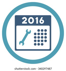 2016 Service Organizer vector icon. Style is bicolor flat circled symbol, cyan and blue colors, rounded angles, white background.