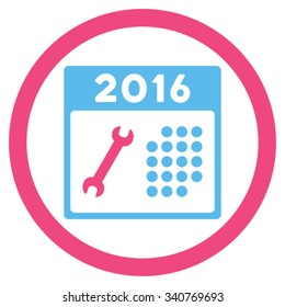 2016 Service Organizer vector icon. Style is bicolor flat circled symbol, pink and blue colors, rounded angles, white background.