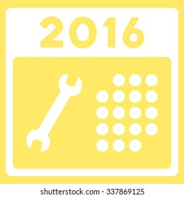 2016 Service Syllabus vector icon. Style is flat symbol, white color, rounded angles, yellow background.