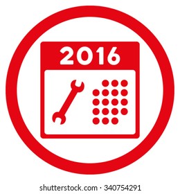 2016 Service Syllabus vector icon. Style is flat circled symbol, red color, rounded angles, white background.