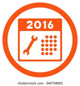 2016 Service Syllabus vector icon. Style is flat circled symbol, orange color, rounded angles, white background.