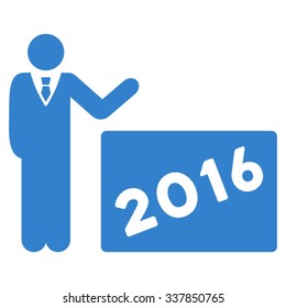 2016 Show vector icon. Style is flat symbol, cobalt color, rounded angles, white background.