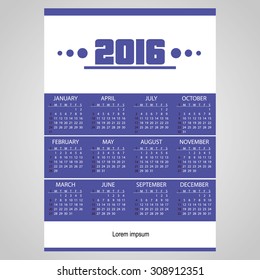 2016 simple business wall calendar with white eps10