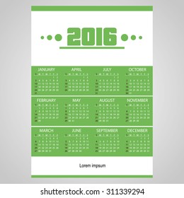 2016 simple business wall calendar green and white eps10