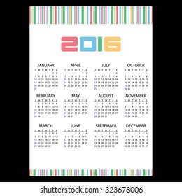 2016 Simple Business Wall Calendar Color Stripes Eps10