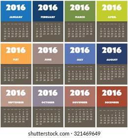 2016 Simple, Colorful Calendar Design