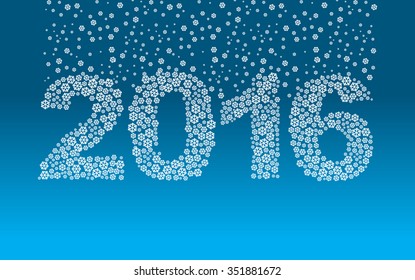 2016 snowflakes. Snow falls on the figures. New year illustration. Rooms from snow.