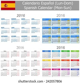 2016 Spanish Mix Calendar Mon-Sun on white background 