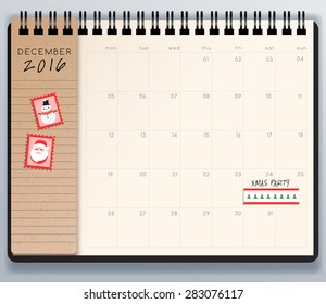 2016 Spiral Calendar Template : Vector Illustration