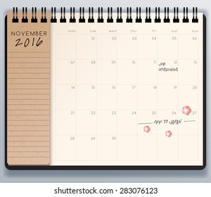 2016 Spiral Calendar Template. Vector Illustration