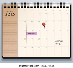 2016 Spiral Calendar Template. Vector Illustration